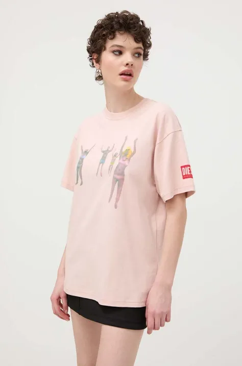 Bombažna kratka majica Diesel ženski, roza barva