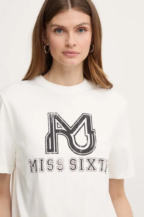 Tričko s příměsí hedvábí Miss Sixty SJ3520 S/S T-SHIRT bílá barva, 6L2SJ3520000