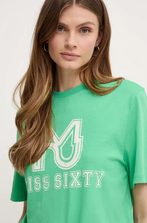 Majica iz mešanice svile Miss Sixty SJ3520 S/S T-SHIRT zelena barva, 6L2SJ3520000