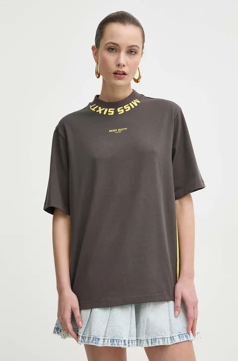 Miss Sixty tricou din amestec de mătase SJ5470 S/S culoarea maro, 6L1SJ5470000