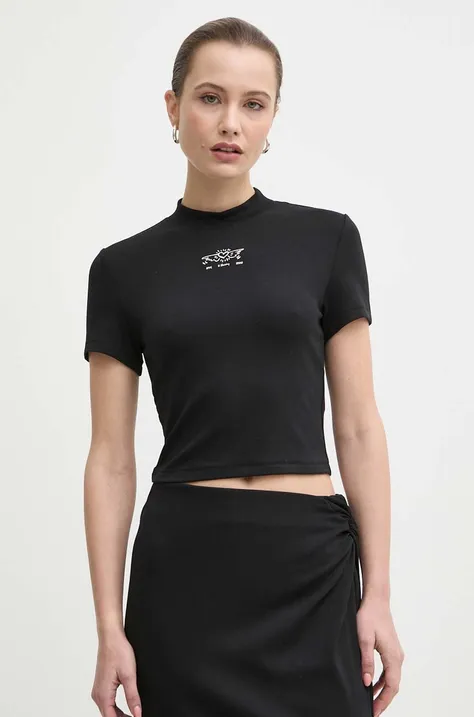 Miss Sixty t-shirt x Keith Haring női, félgarbó nyakú, fekete, 6L1SJ1730000