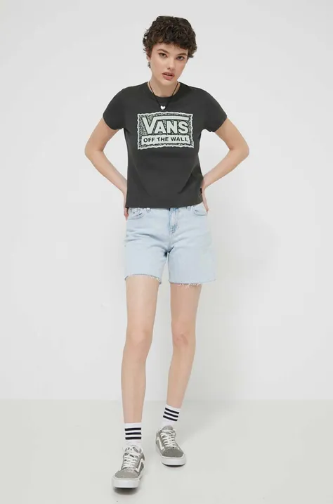 Хлопковая футболка Vans женский цвет чёрный