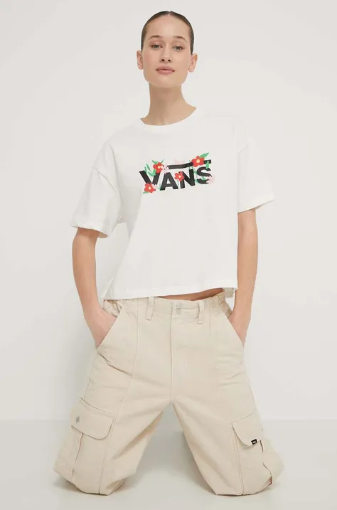 Pamučna majica Vans za žene, boja: bež