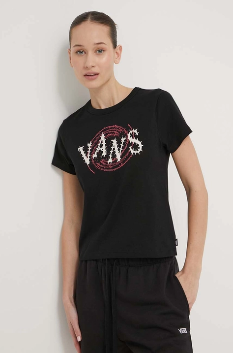 Vans tricou din bumbac femei, culoarea negru