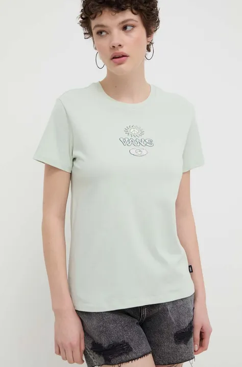 Pamučna majica Vans za žene, boja: zelena