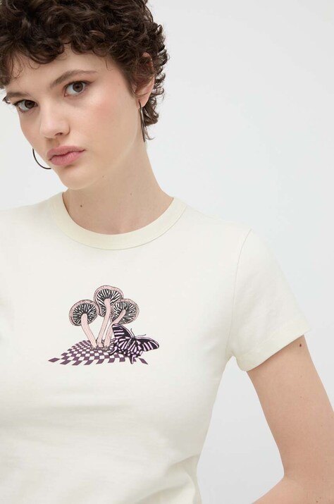 Vans tricou din bumbac femei, culoarea bej