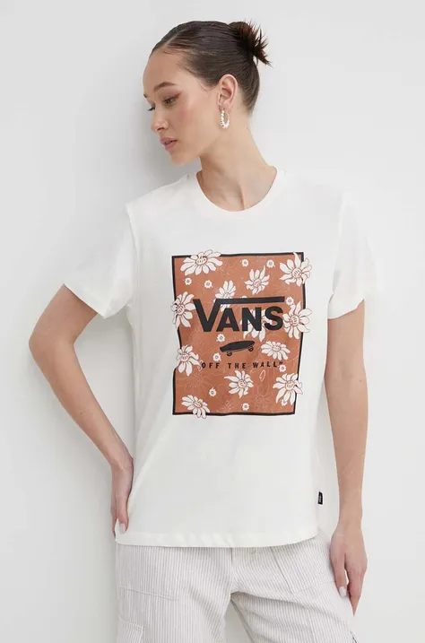 Βαμβακερό μπλουζάκι Vans γυναικεία, χρώμα: μπεζ