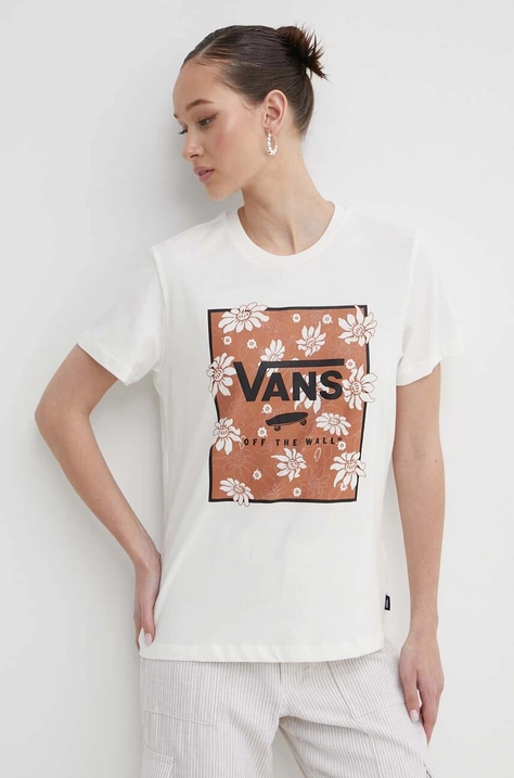 Vans tricou din bumbac femei, culoarea bej