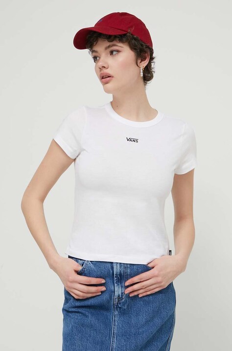 Vans tricou din bumbac femei, culoarea alb