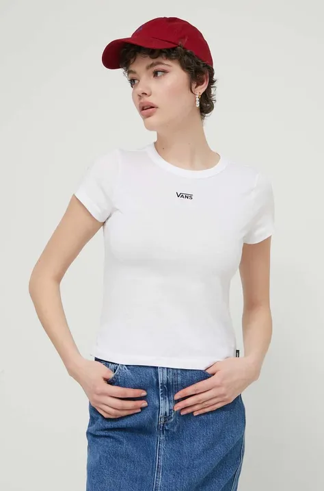 Bombažna kratka majica Vans ženski, bela barva