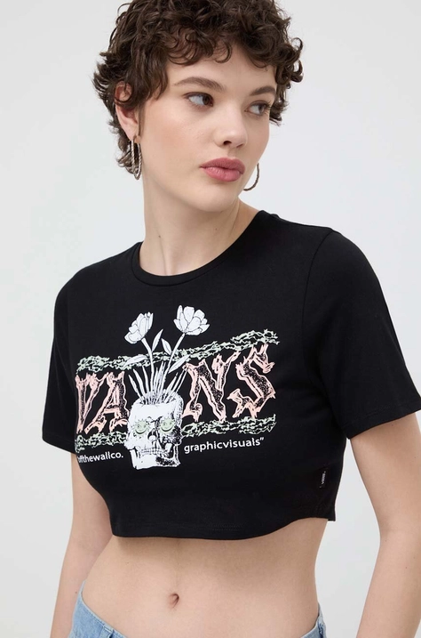 Vans tricou din bumbac femei, culoarea negru