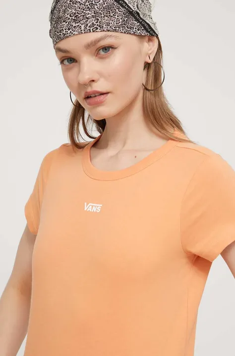 Vans tricou din bumbac femei, culoarea portocaliu