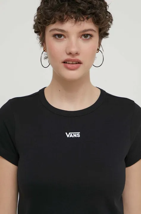Bombažna kratka majica Vans ženski, črna barva
