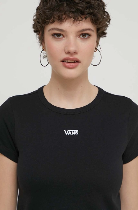 Vans tricou din bumbac femei, culoarea negru