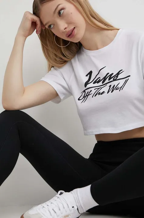 Βαμβακερό μπλουζάκι Vans γυναικεία, χρώμα: άσπρο