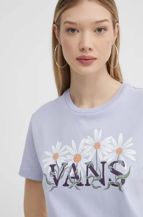 Βαμβακερό μπλουζάκι Vans γυναικεία, χρώμα: μοβ