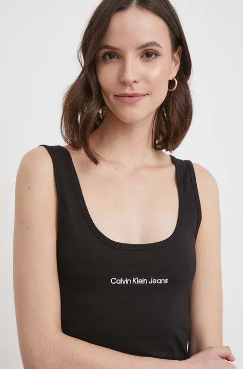 Βαμβακερό τοπ Calvin Klein Jeans χρώμα: μαύρο