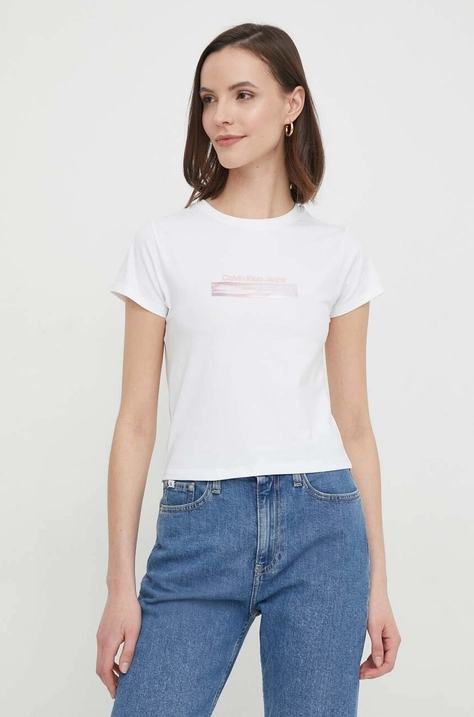 Calvin Klein Jeans top femei, culoarea alb J20J223167