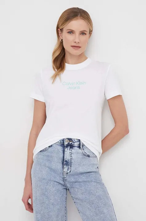 Bavlněné tričko Calvin Klein Jeans bílá barva, J20J223222