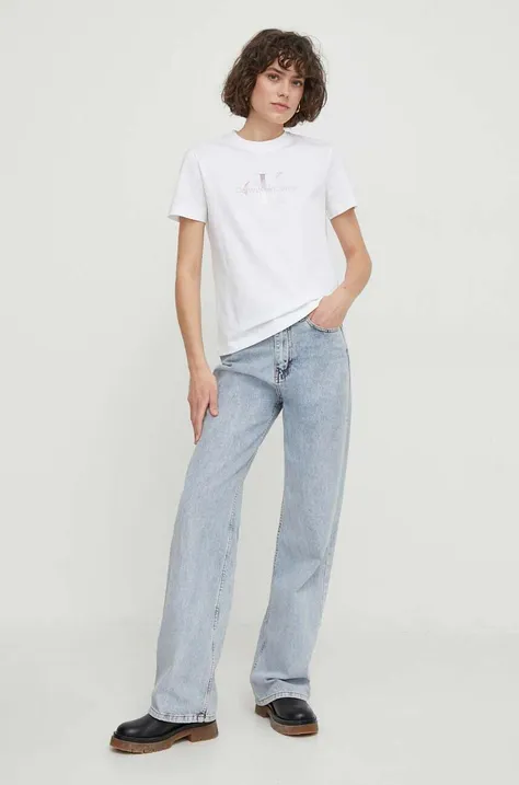 Хлопковая футболка Calvin Klein Jeans женский цвет белый