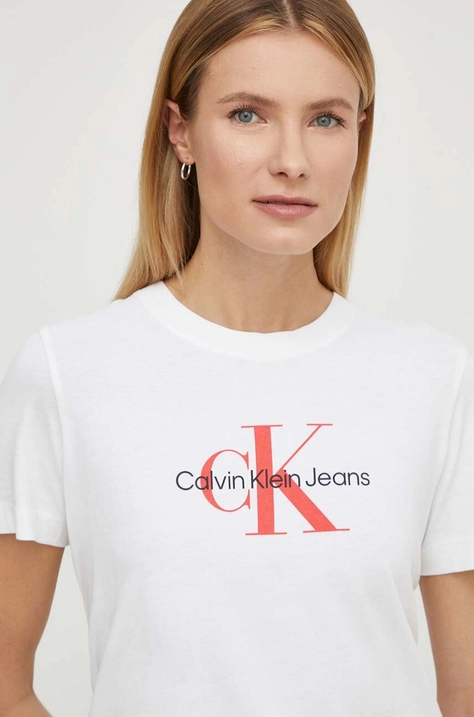 Calvin Klein Jeans tricou din bumbac femei, culoarea alb J20J223272