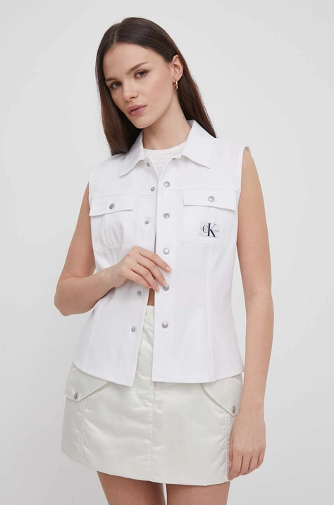 Košile Calvin Klein Jeans bílá barva, regular, s klasickým límcem