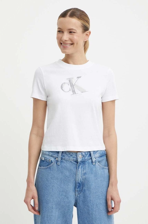 Calvin Klein Jeans pamut póló női, fehér, J20J223165