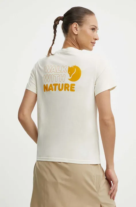 Tričko Fjallraven Walk With Nature dámske, béžová farba, F14600171