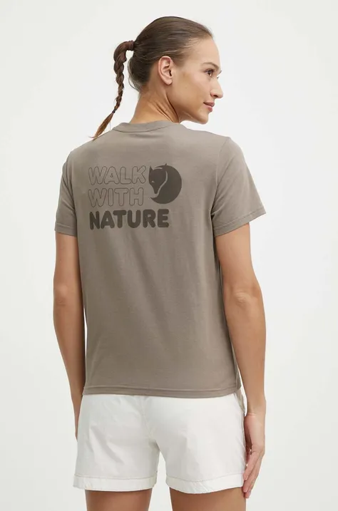 Majica kratkih rukava Fjallraven Walk With Nature za žene, boja: smeđa, F14600171
