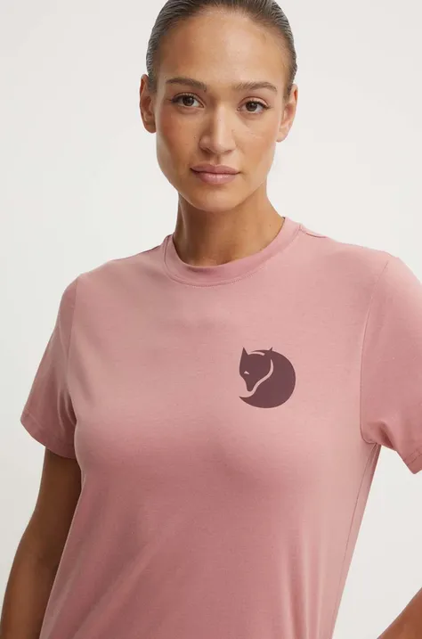 Kratka majica Fjallraven Fox Boxy Logo ženska, roza barva, F87153