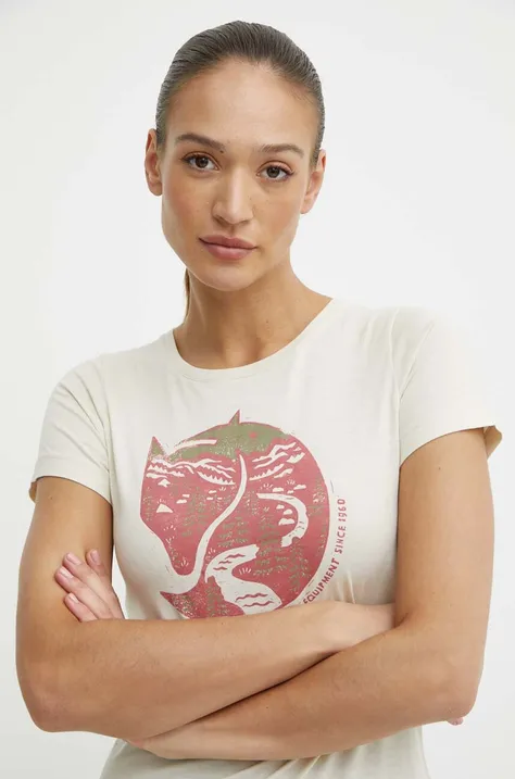 Bavlnené tričko Fjallraven Arctic Fox T-shirt dámske, béžová farba, F89849