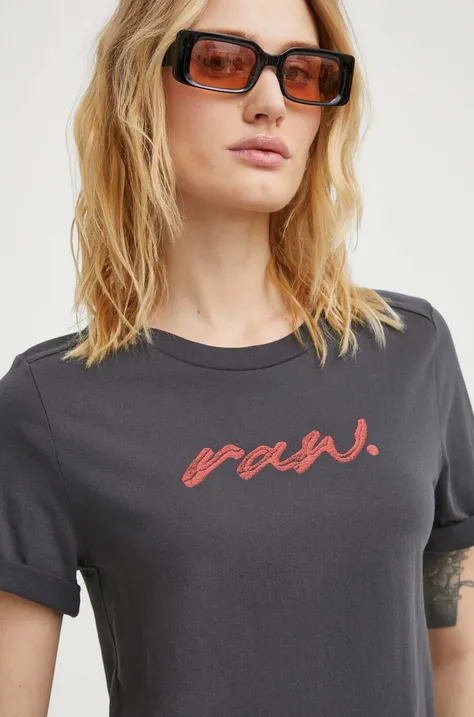 Βαμβακερό μπλουζάκι G-Star Raw γυναικεία, χρώμα: γκρι