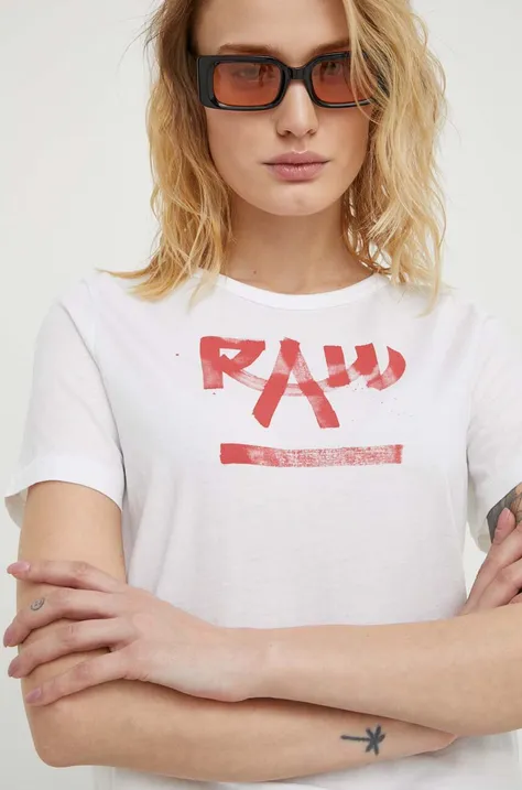 Βαμβακερό μπλουζάκι G-Star Raw γυναικεία, χρώμα: μπεζ