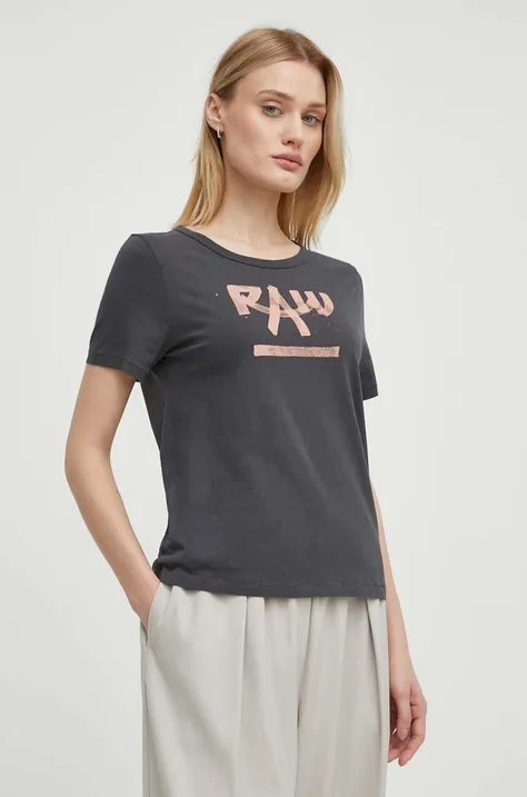 Βαμβακερό μπλουζάκι G-Star Raw γυναικεία, χρώμα: γκρι