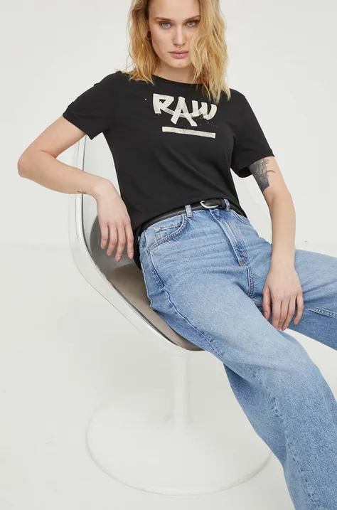 Bombažna kratka majica G-Star Raw ženski, črna barva