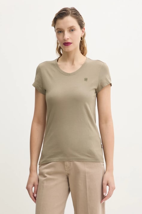 Bombažna kratka majica G-Star Raw ženska, zelena barva, D24533-4107