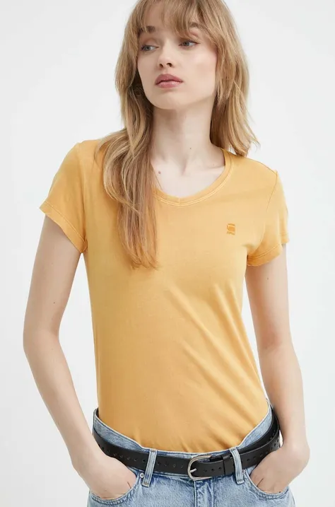 Βαμβακερό μπλουζάκι G-Star Raw γυναικεία, χρώμα: πορτοκαλί