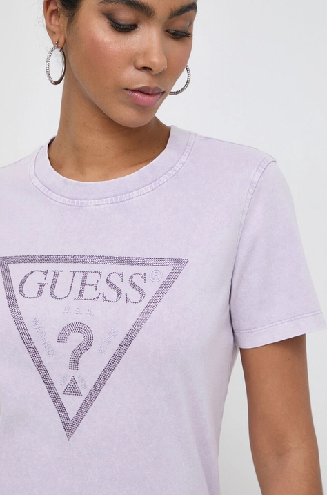 Памучна тениска Guess в розово W4GI26 I3Z14