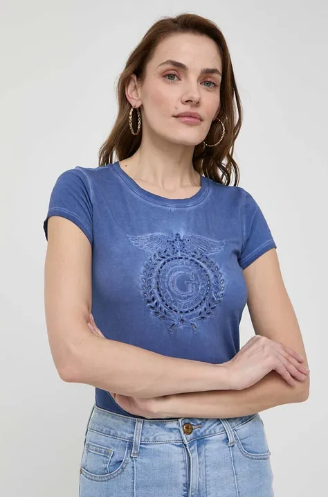 Kratka majica Guess ženska, mornarsko modra barva, W4GI36 KA0Q1