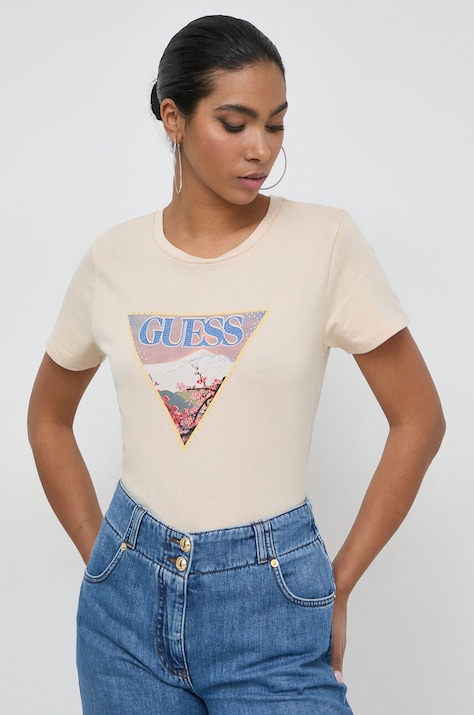 Guess t-shirt in cotone donna colore beige