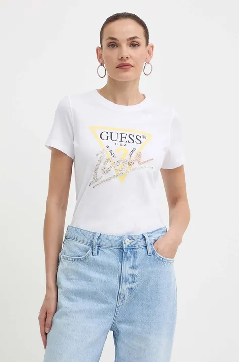 Bombažna kratka majica Guess ženska, bela barva, W4GI20 I3Z14