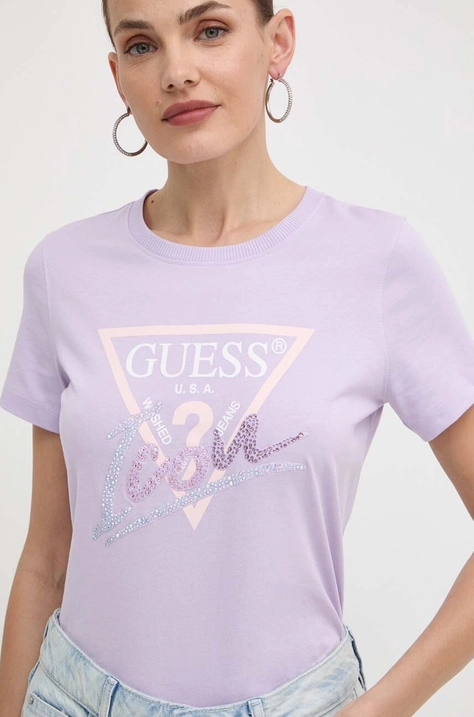 Guess t-shirt bawełniany damski kolor różowy W4GI20 I3Z14