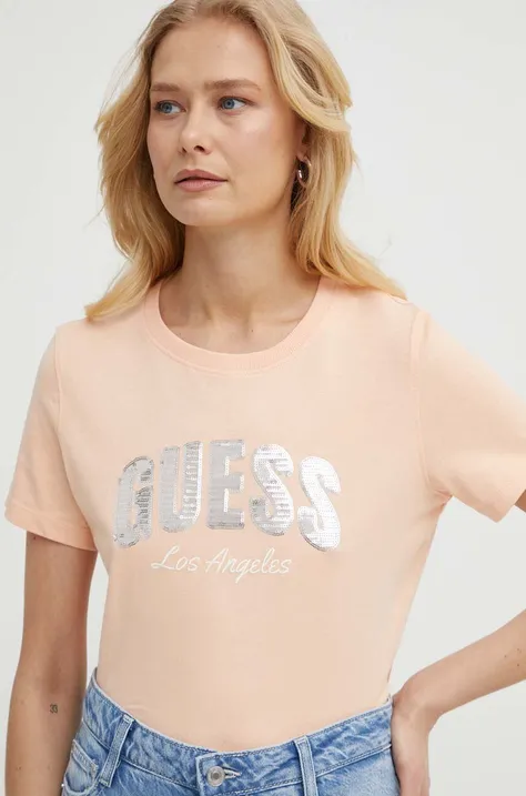 Βαμβακερό μπλουζάκι Guess γυναικείο, χρώμα: πορτοκαλί, W4GI31 I3Z14