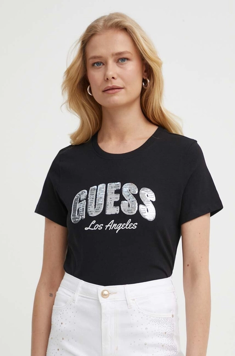 Хлопковая футболка Guess женская цвет чёрный W4GI31 I3Z14