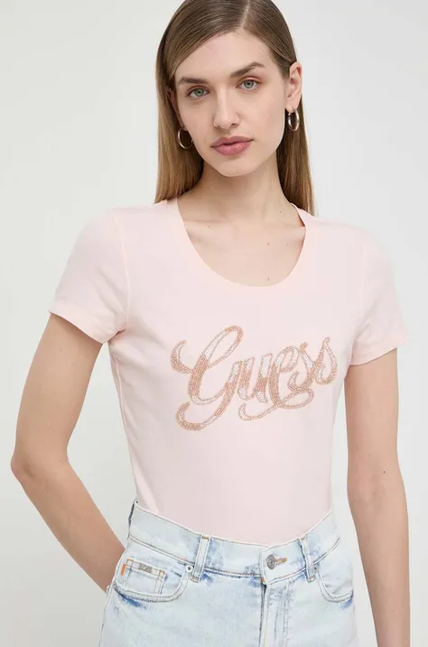 Kratka majica Guess ženska, roza barva, W4GI30 J1314