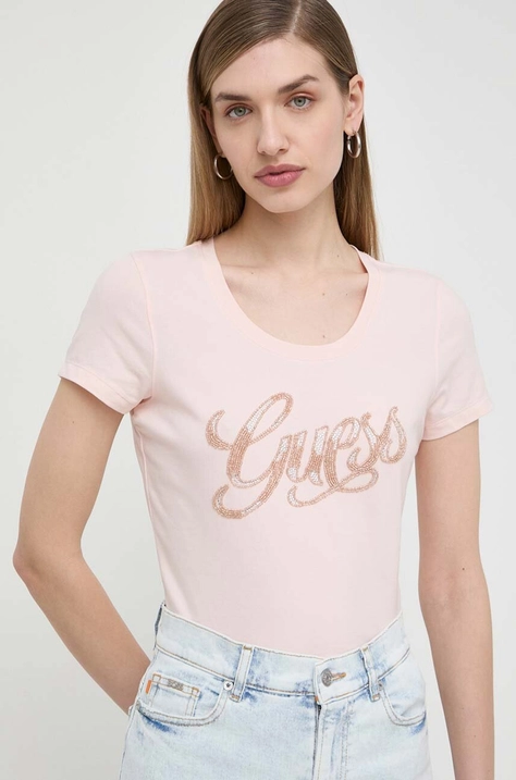 Тениска Guess в розово W4GI30 J1314