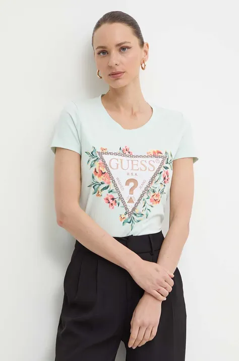 Kratka majica Guess ženska, turkizna barva, W4GI24 J1314