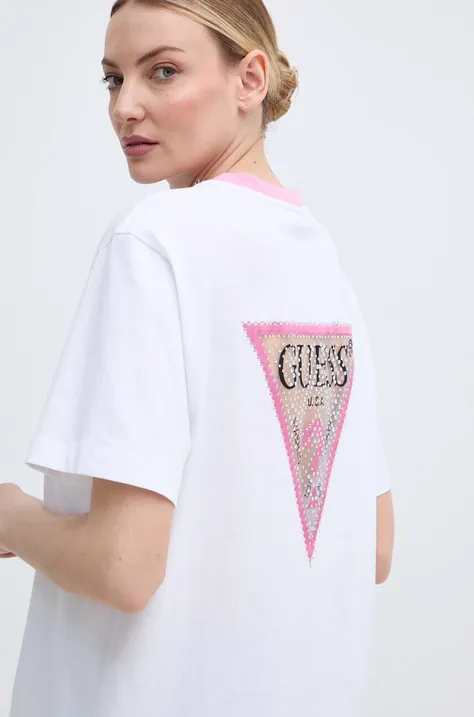 Bavlnené tričko Guess dámske, biela farba, W4GI35 JA914