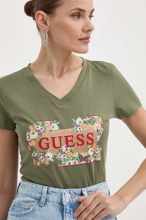 Majica kratkih rukava Guess za žene, boja: zelena, W4GI23 J1314