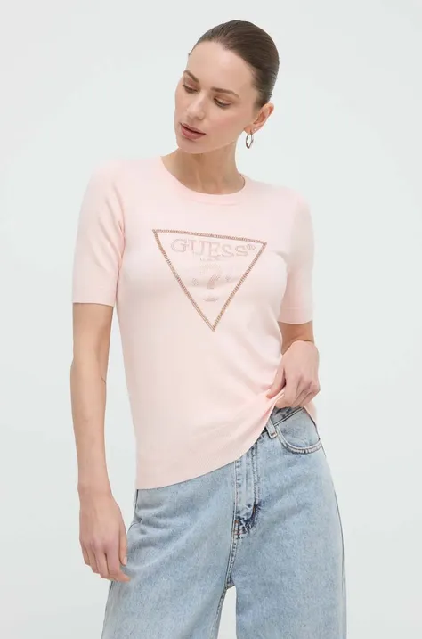 Μπλουζάκι Guess χρώμα: ροζ